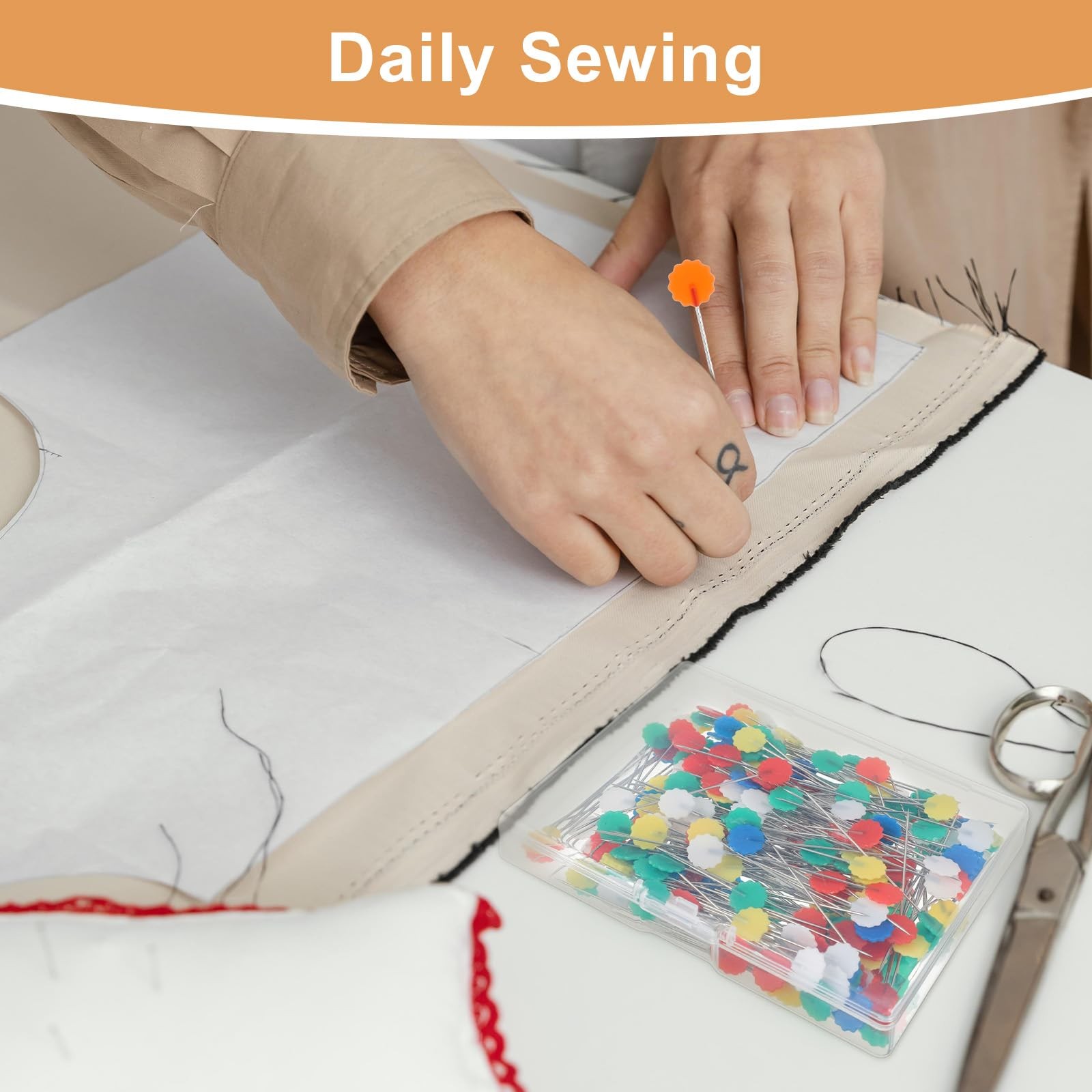 200 PCS Flat Head Sewing Pins Straight Pins with Colored Flower Heads Quilting P