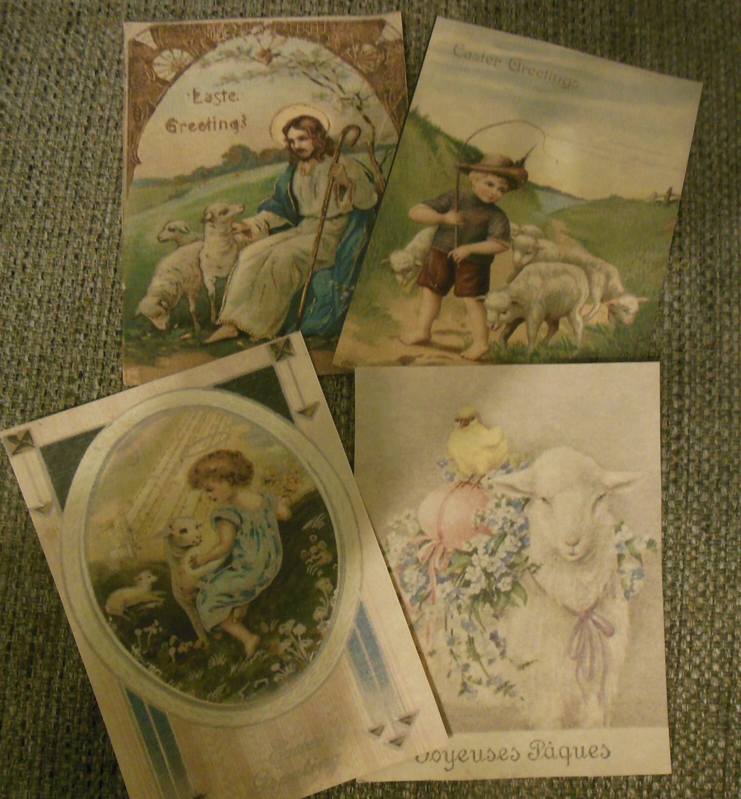 Set of 16 LARGE Victorian/Vintage Easter Lambs images from vintage postcards