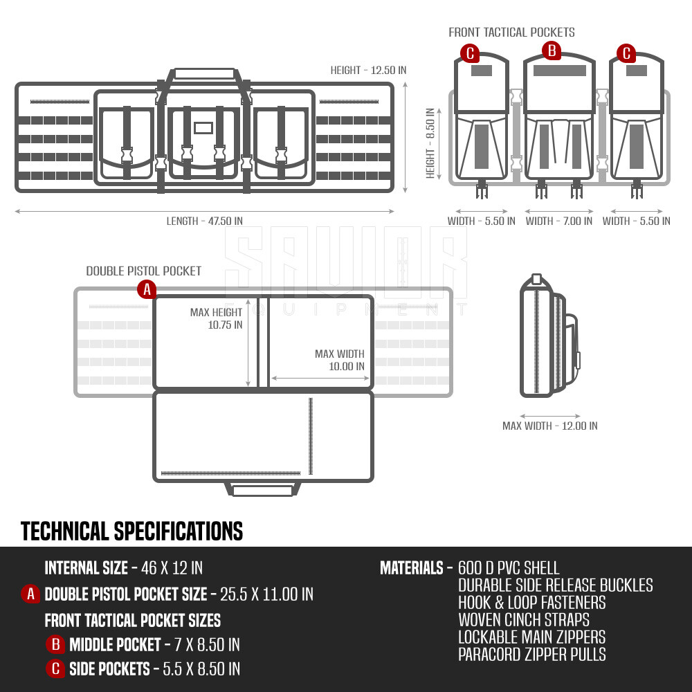 [Savior Equipment] 36" - 55" Double Carbine Rifle Long Gun Padded Case Range Bag
