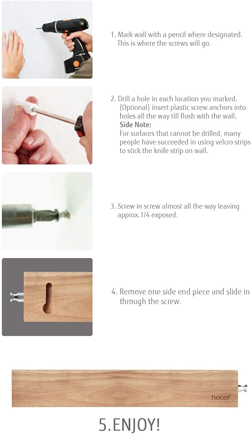 Magnetic Knife Holder Strip Wood Block Wooden Stand Acacia Kitchen Organizer