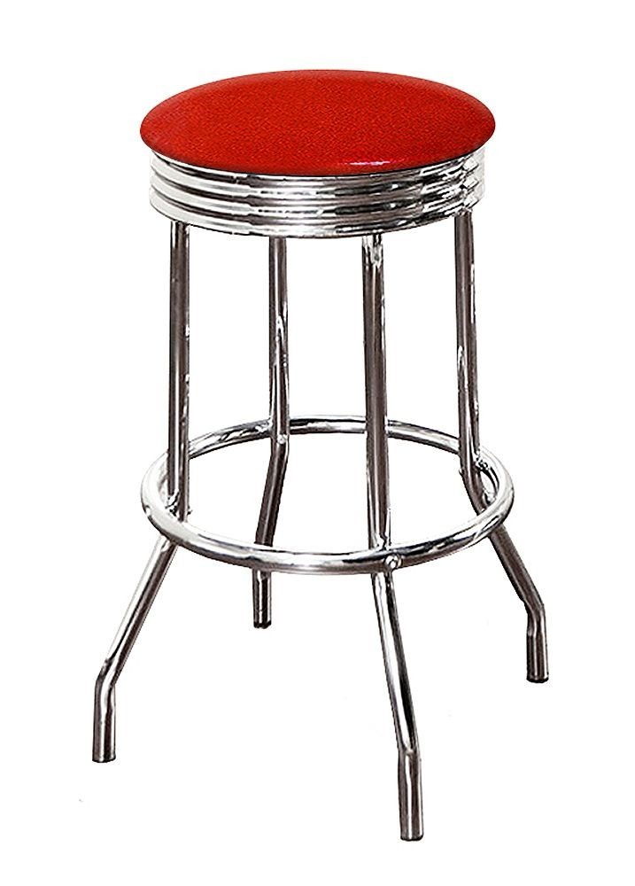 Retro White Chrome Bar Table w 4 Red Glitter Swivel Bar Stools Chairs Set New