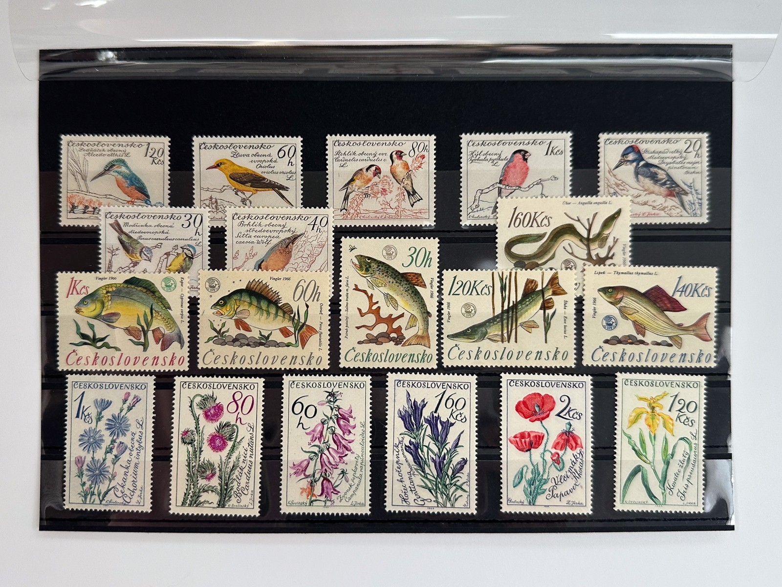 Postage Stamps Flora Fauna Czechoslovakia Vintage Set 19 pcs Birds Fishes Flower