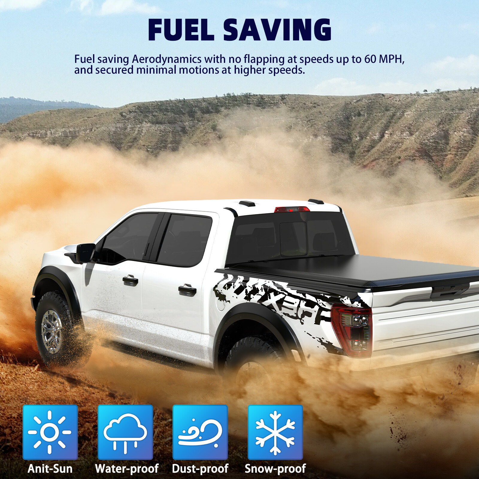 3-FOLD 5FT Soft Truck Bed Tonneau Cover For 2016-2024 Toyota Tacoma w/ Lamp