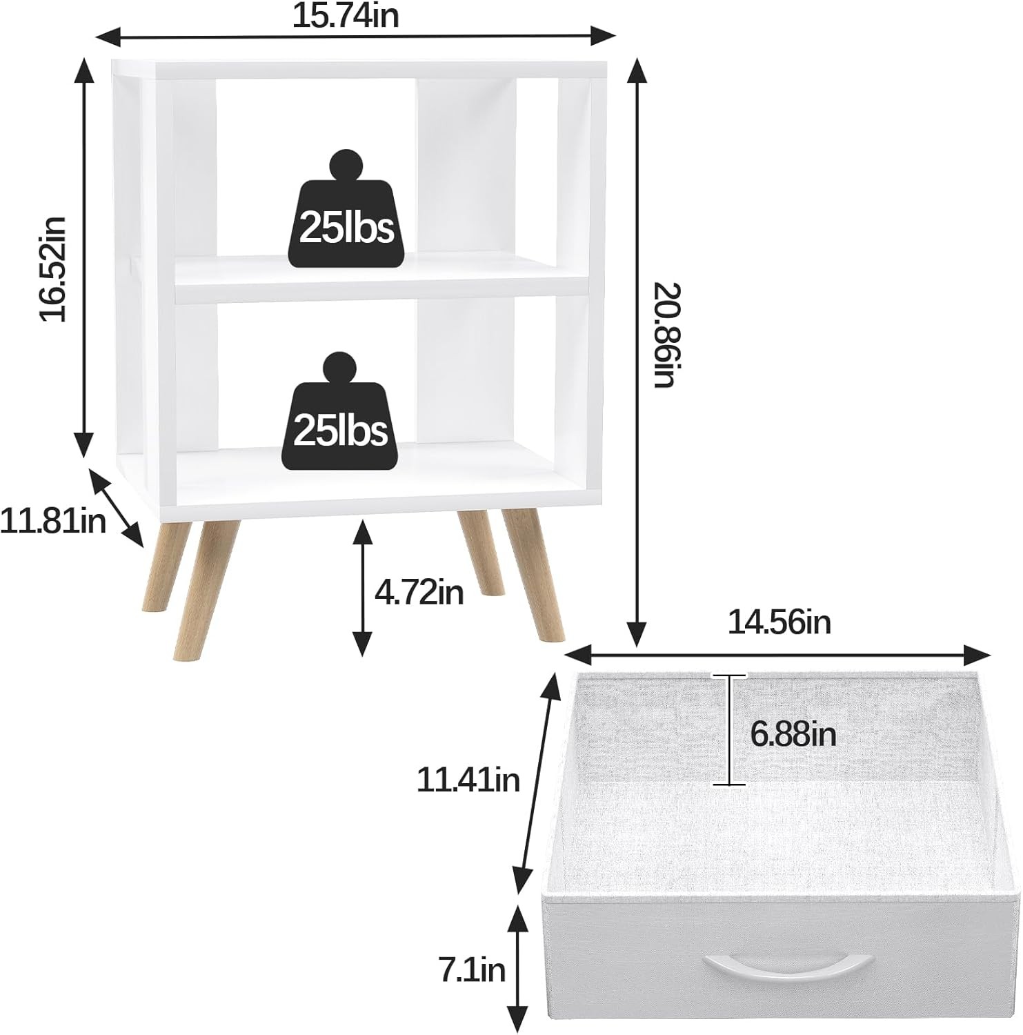 Night Stand White Kids Nightstand W/ Drawer Nursery Side Table W/ Open Storage