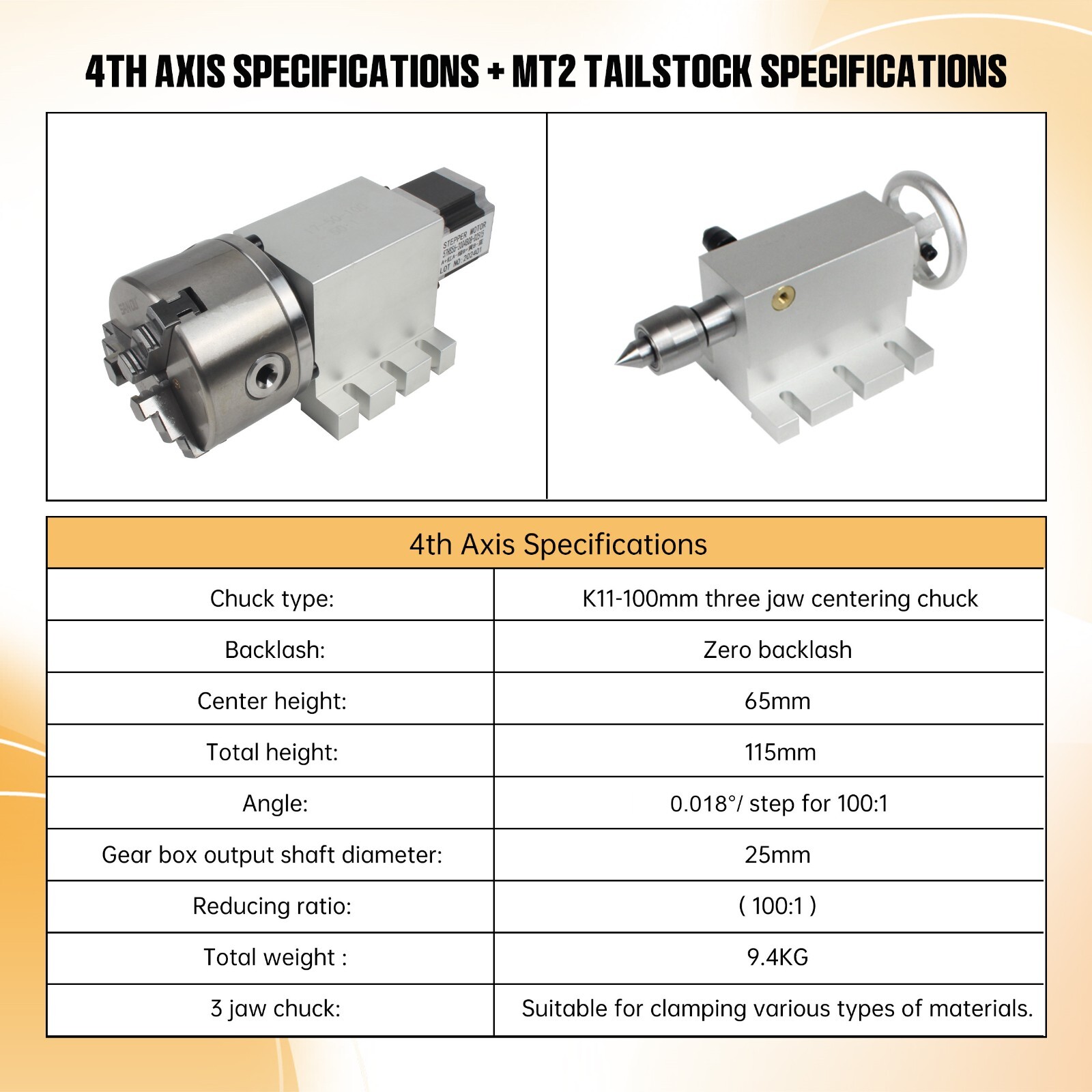 【US】CNC 4th Axis Rotational A Axis 3 Jaw 100mm No Backlash Harmonic Gearbox 50:1