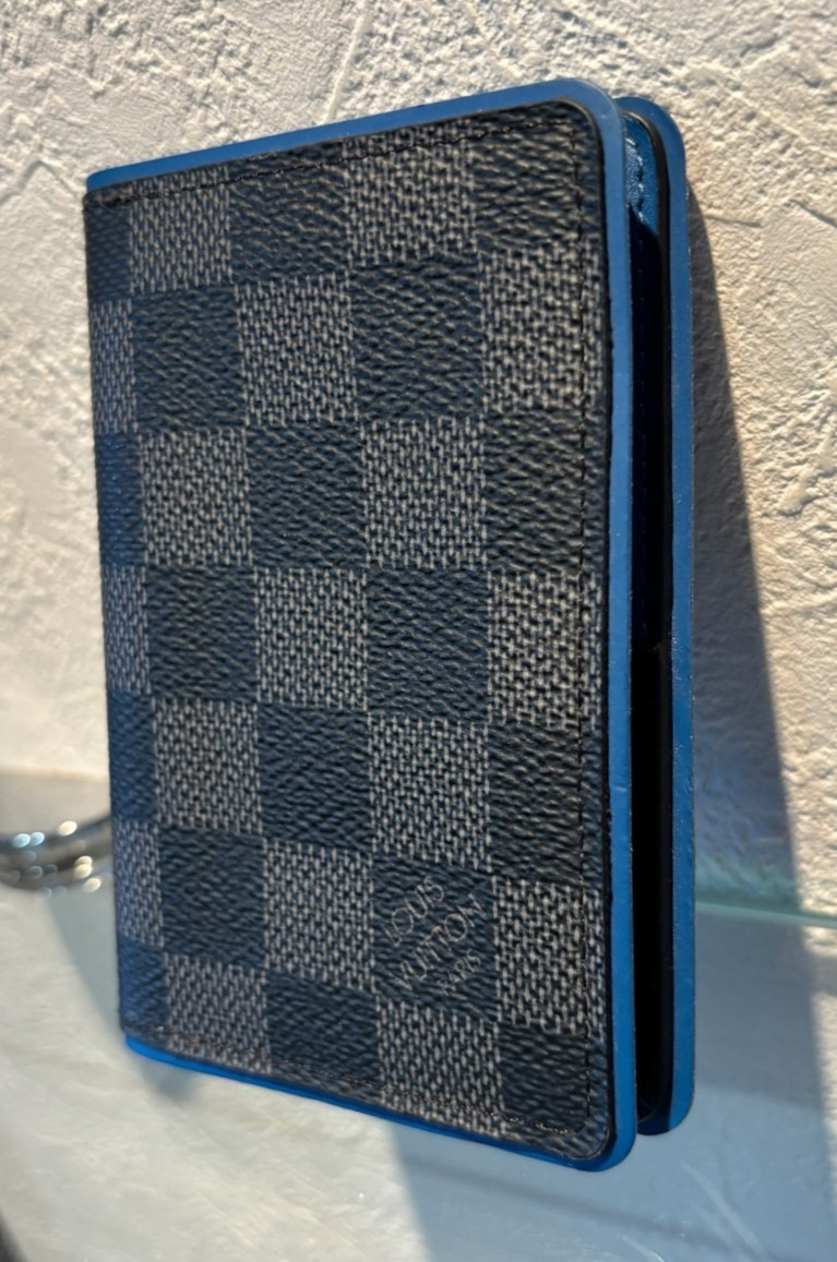 AUTH Louis Vuitton N64432 Damier Graphite Blue Edge Card Case Wallet AB LV