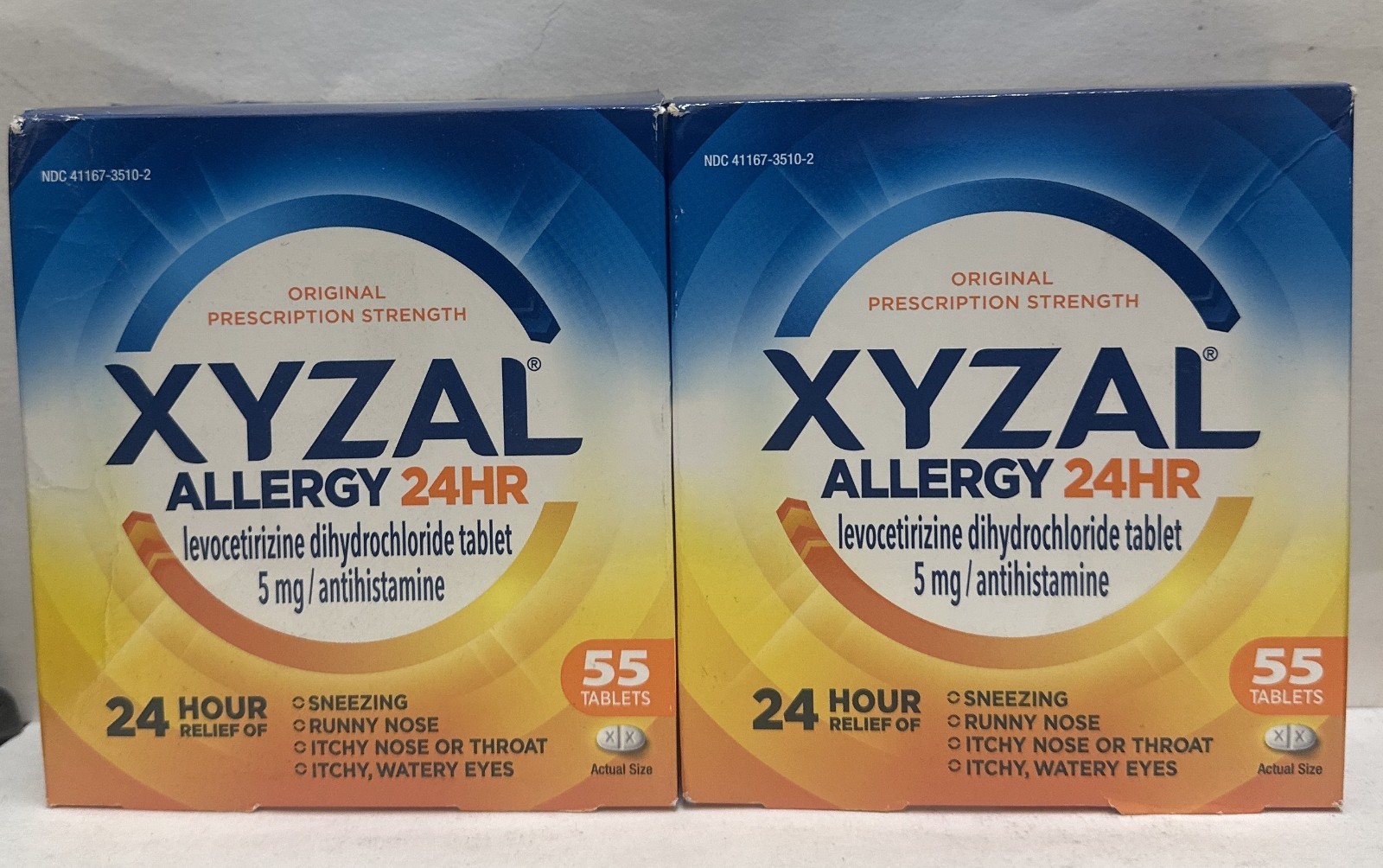 2 pack of Xyzal 24 Hour Allergy Relief 55 Tablets [110 total]  Exp: in picture
