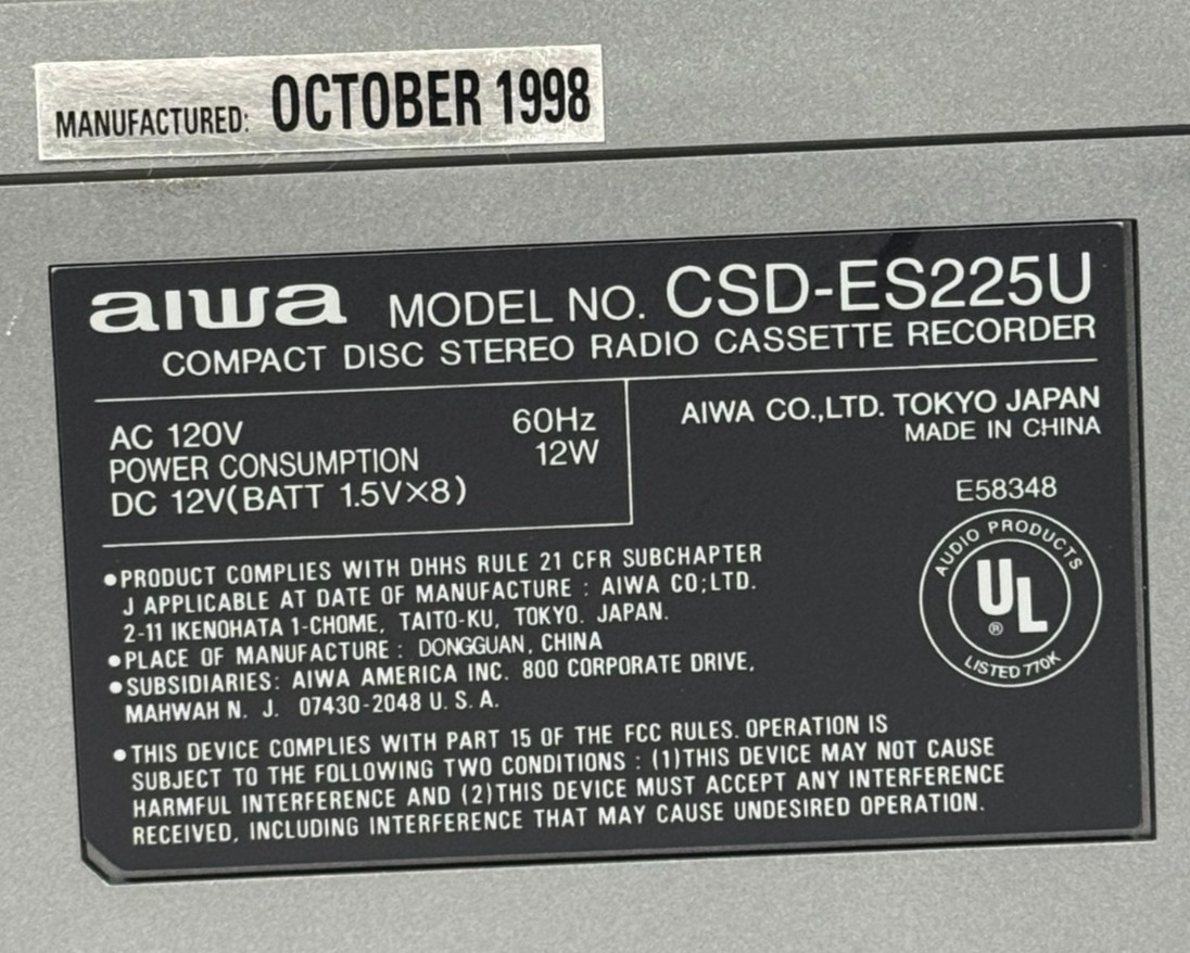 AIWA CSD-ES225 Compact Disc Stereo Radio Cassette Recorder Boombox FULLY TESTED