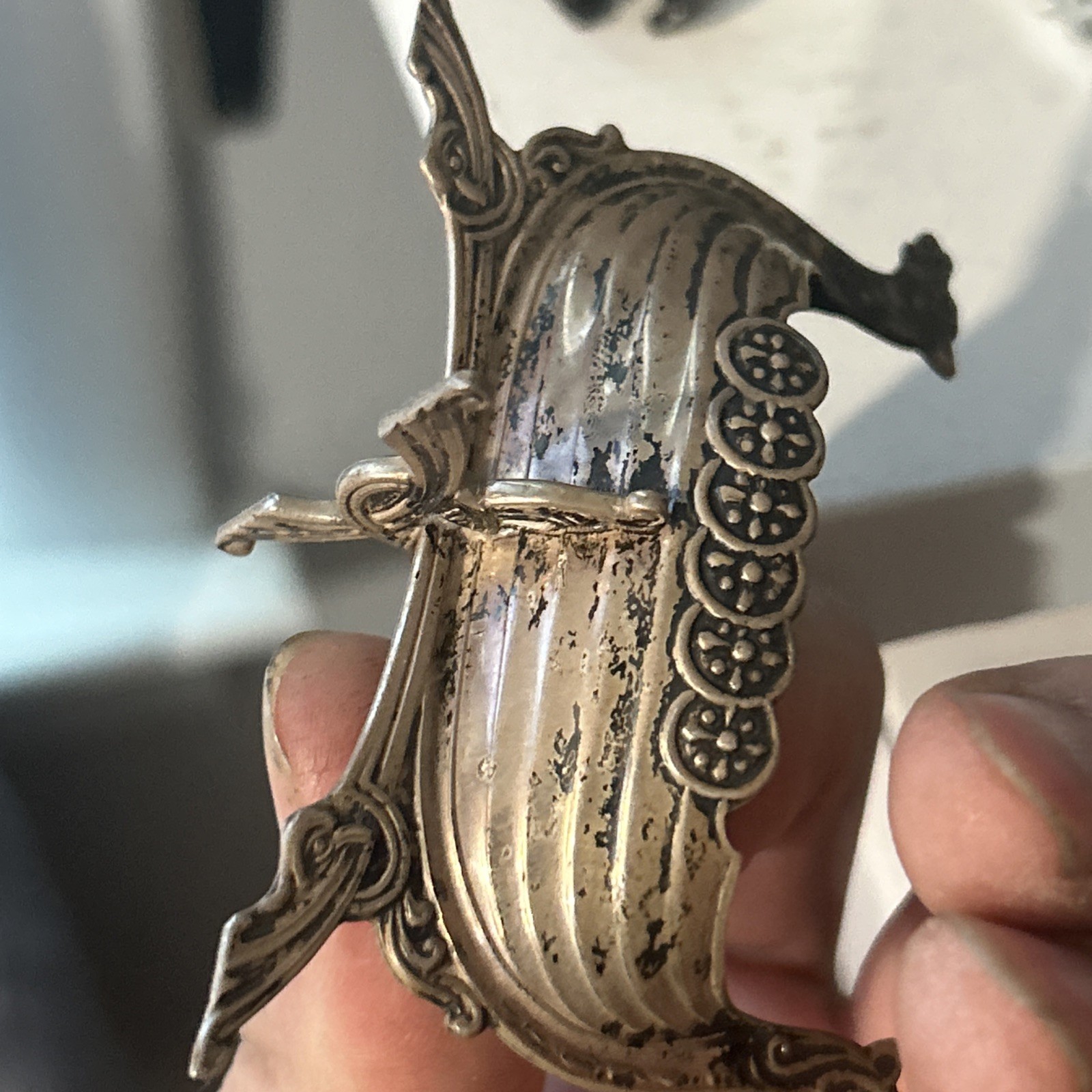 Vtg STERLING SILVER Norwegian Norge VIKING SHIP Open SALT CELLAR