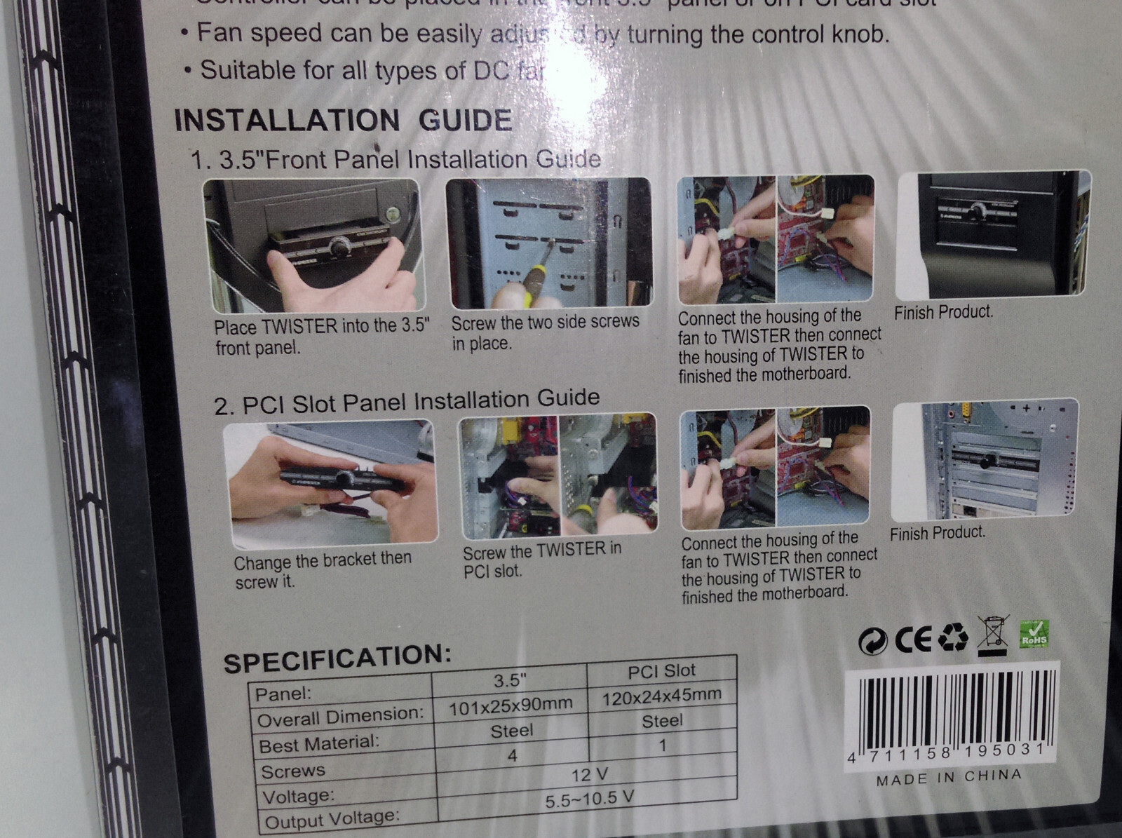 New Evercool Twister Black 3.5" Front Panel Bay or PCI Slot Fan Speed Controller