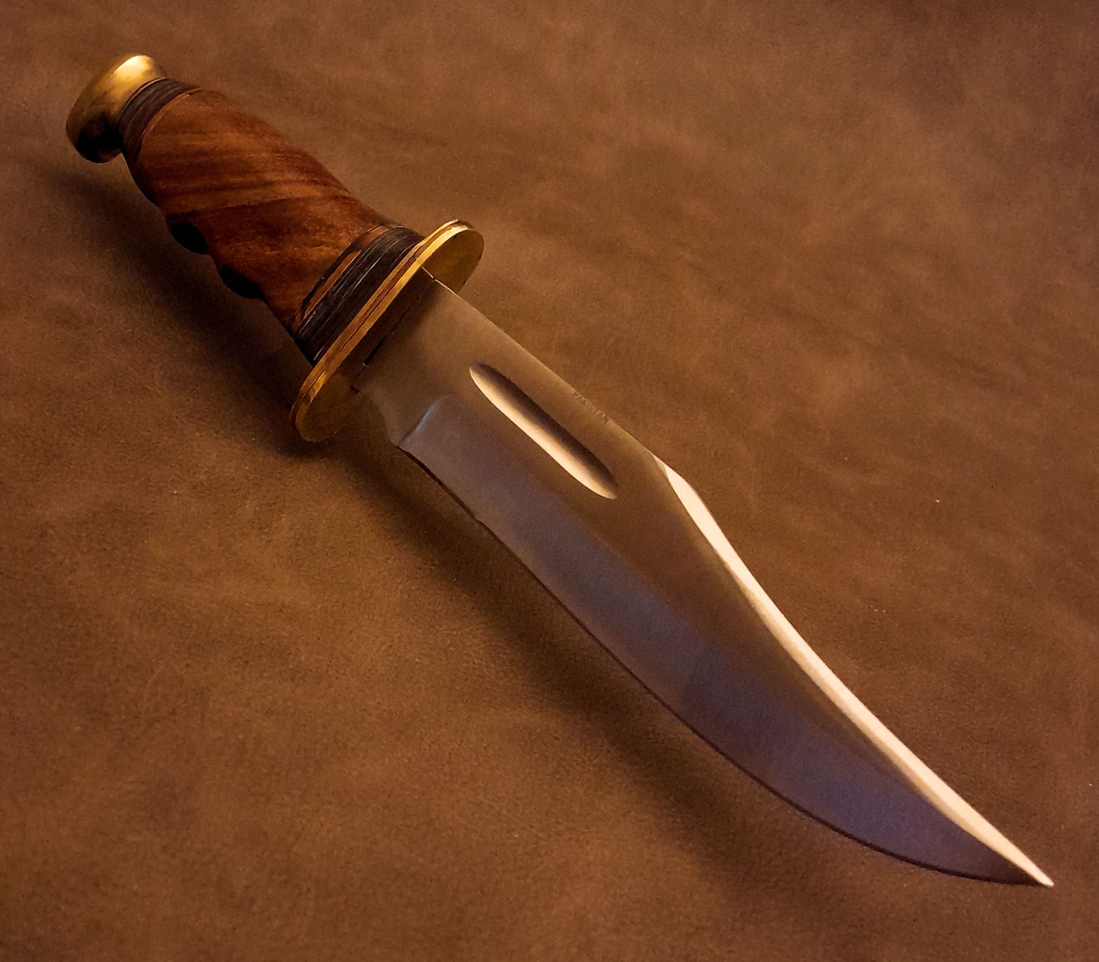 11.25" Real Figured Burl Walnut Hardwood Fixed Blade Bowie Hunter EDC Knife