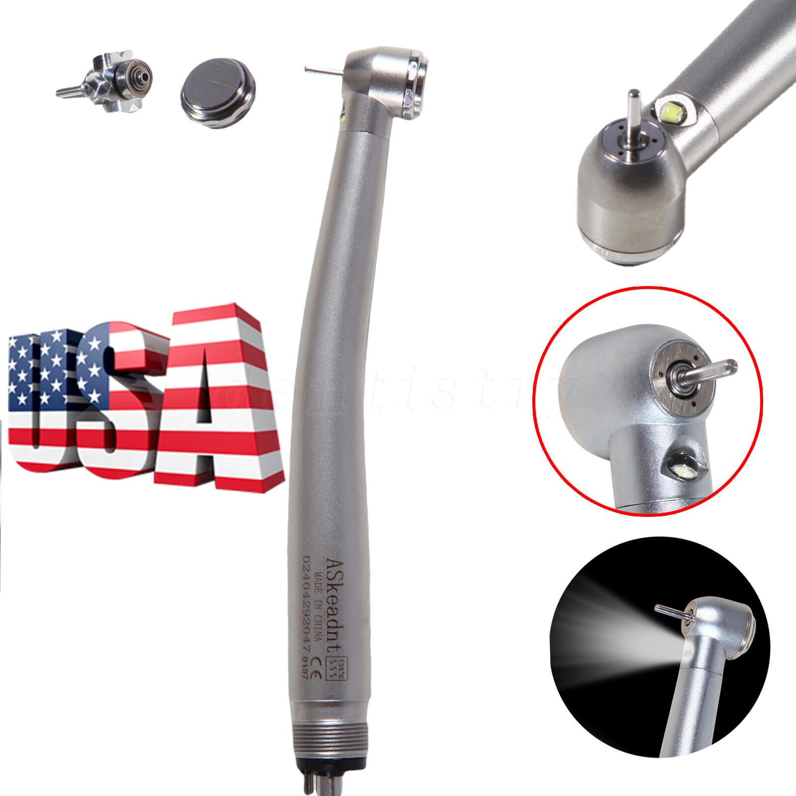 Pieza de mano alta velocidad de fibra óptica LED dental estilo NSK 4 agujeros