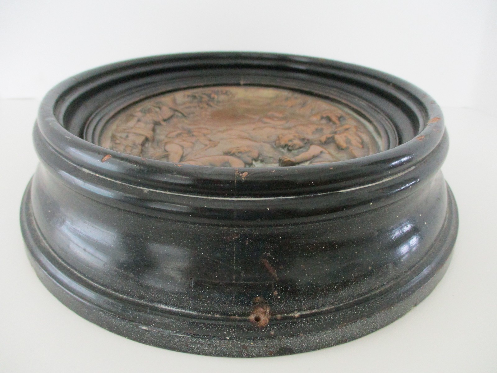 Antique, late 19th C, Neoclassical Patinated Bronze Bas Relief Plaques, Winter