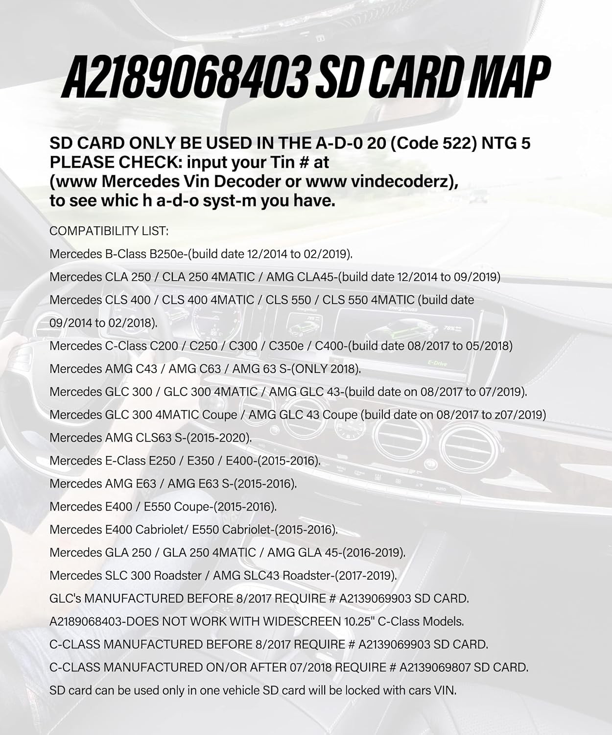 A2189068403 Navigation SD Card for CLA/GLC/GLA/AMG/A/B/C/E-Class