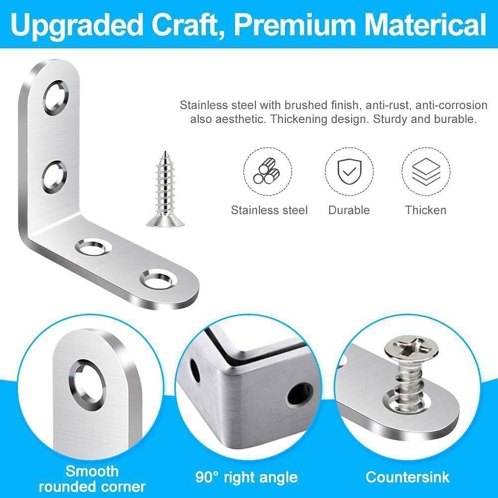 Stainless Steel L-Shaped Bracket Corner Brace 1.5in 90 Degree Angle Corner Lot