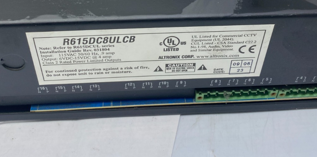 ALTRONIX Power Supply 8PTC 6-15VDC @ 4A Rack: Power Supply, 115V AC R615DC8ULCB