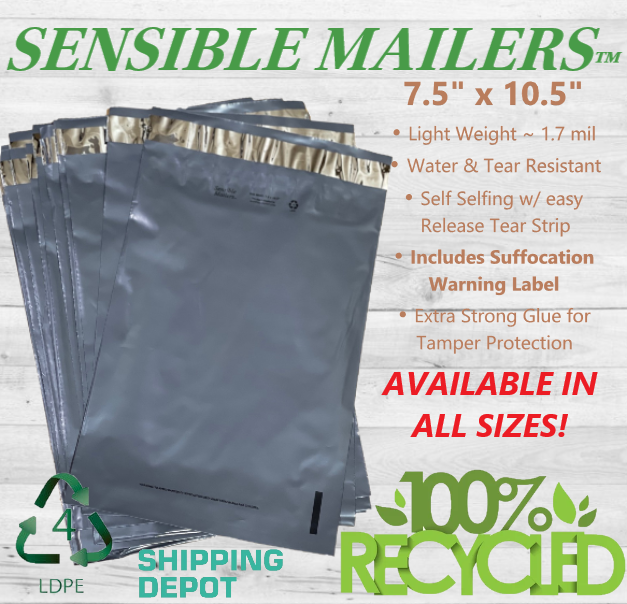 Eco-Friendly Poly Mailer Envelopes by Sensible Mailers 100% Recycled Material