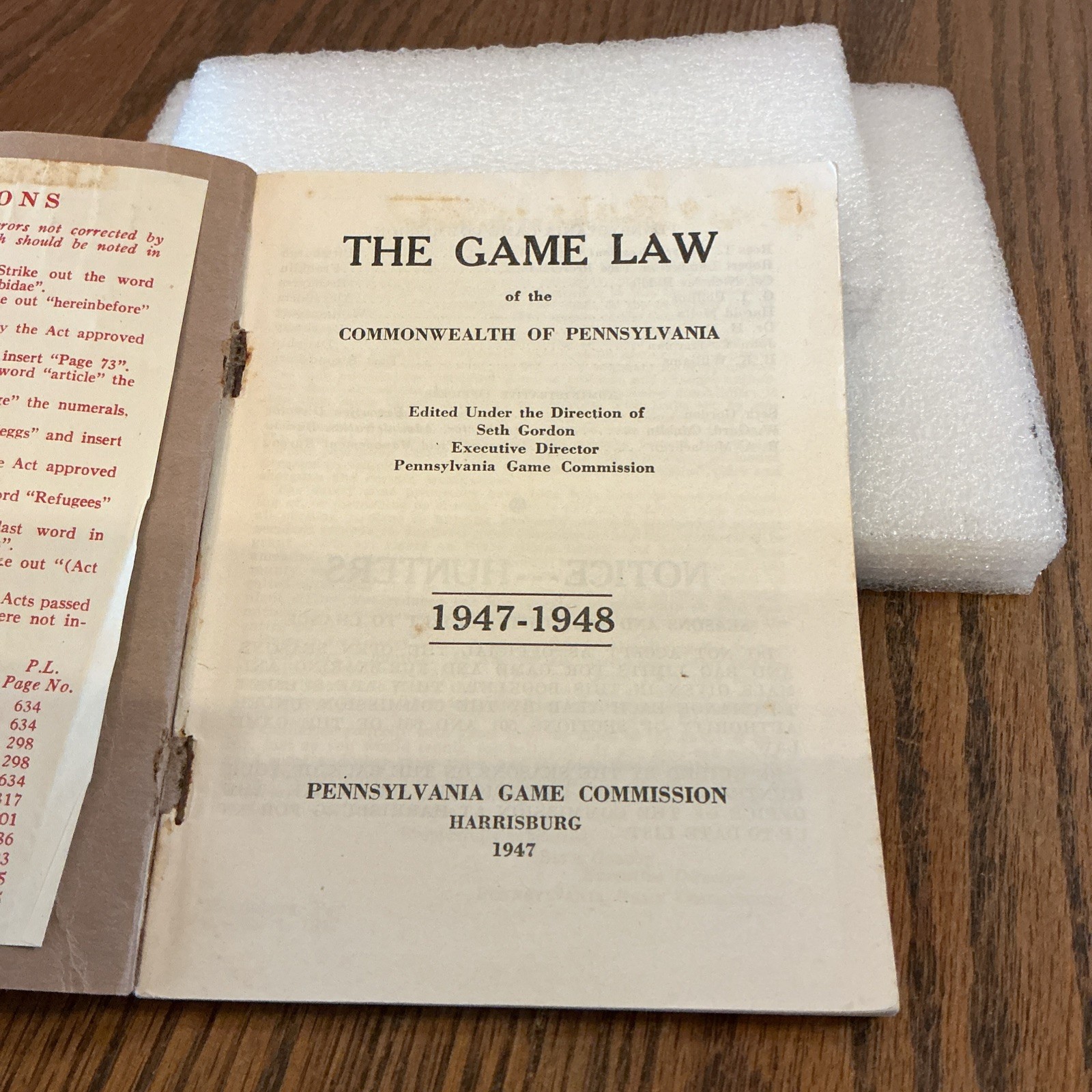 Vintage 1947-48 Pennsylvania Game Laws,used condition