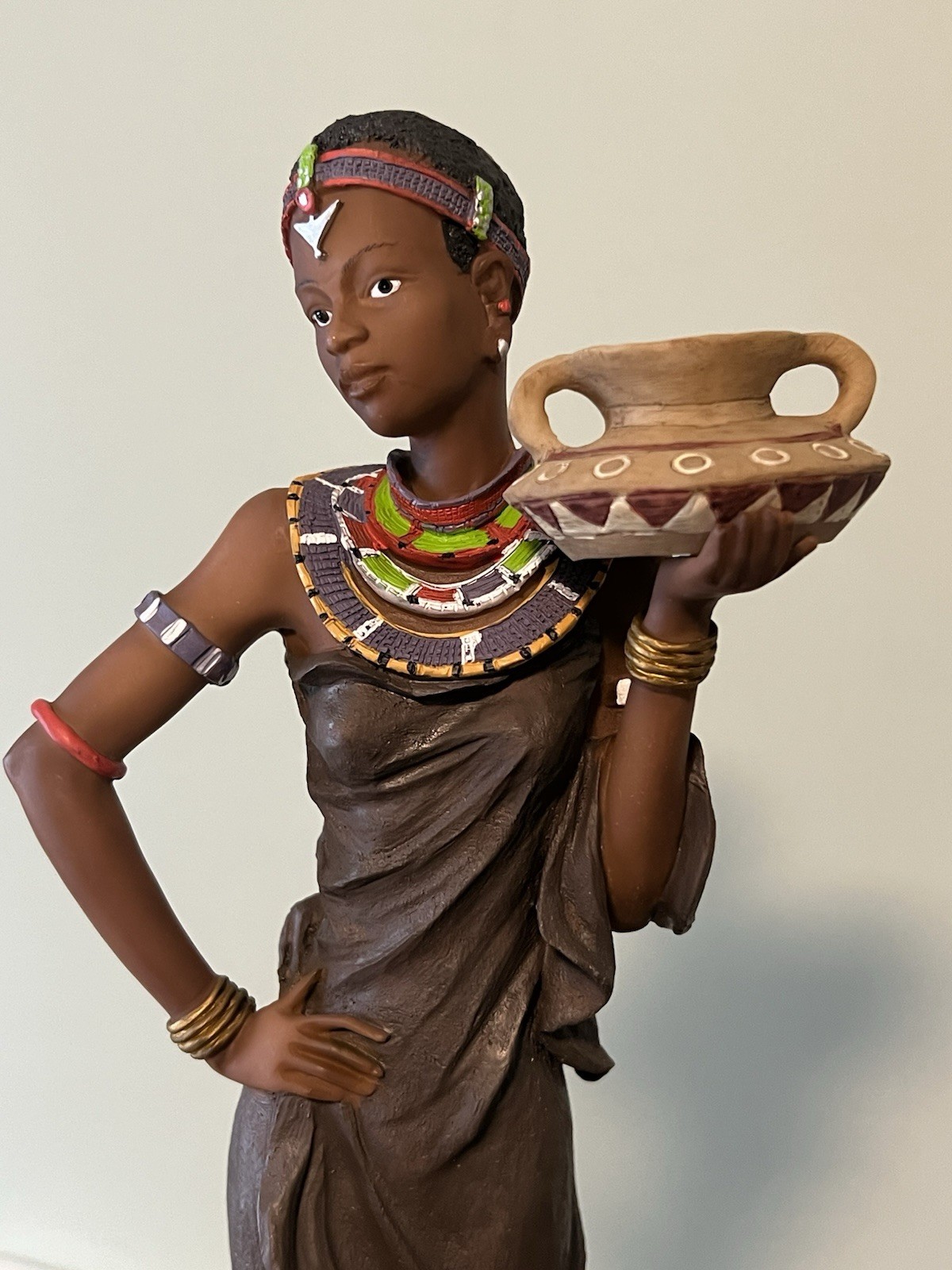 African Maasi Tribe Woman 16” Rare Resin Figure Sculpture Native Decor Statue