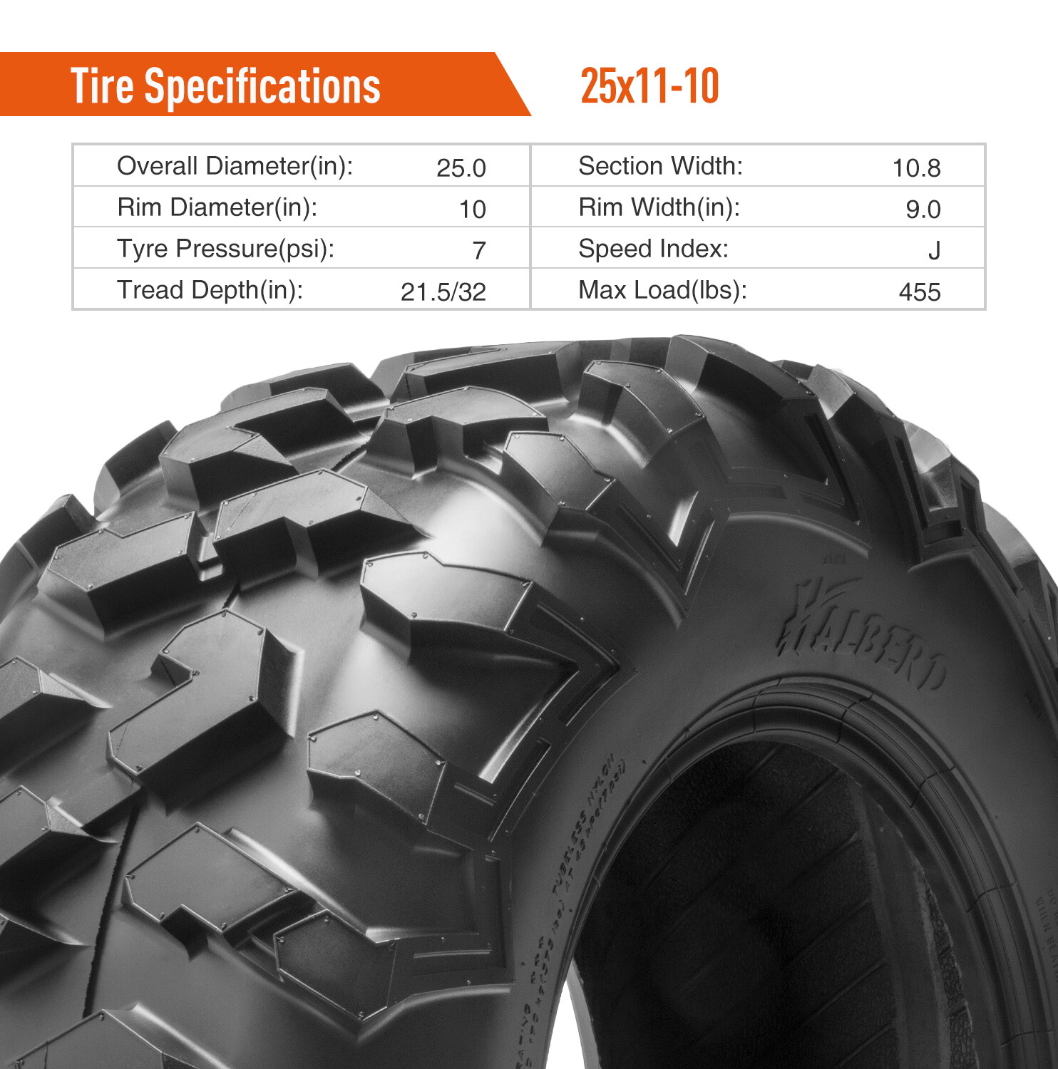 Set 2 25x11-10 ATV Tires Heavy Duty 6Ply 25x11x10 UTV All Terrain Tubeless Tyres