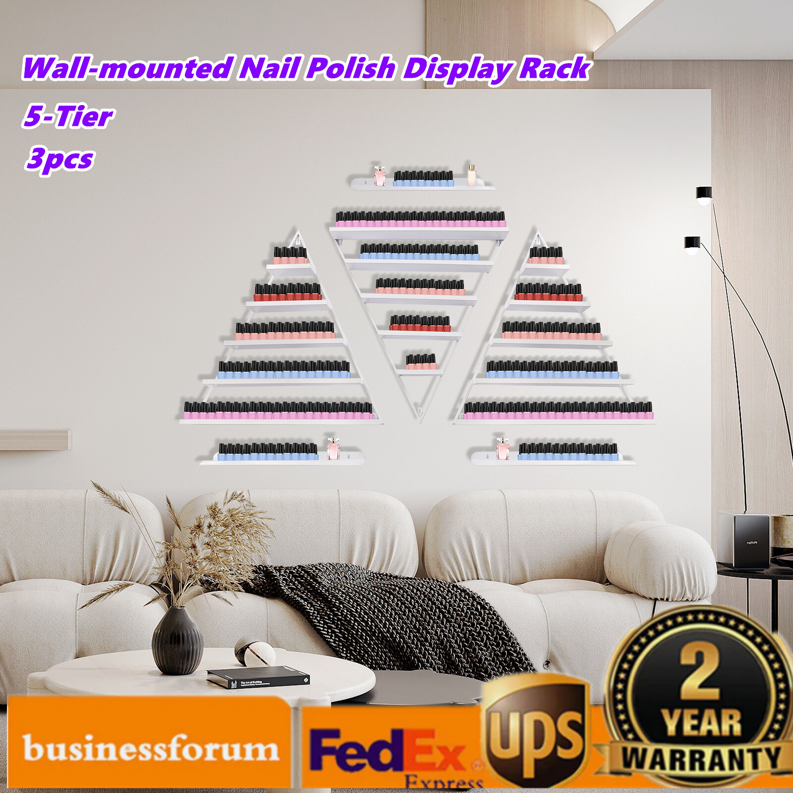 3 Pcs 5 Tier Wall Mounted Nail Polish Display Rack Triangular Display Shelves