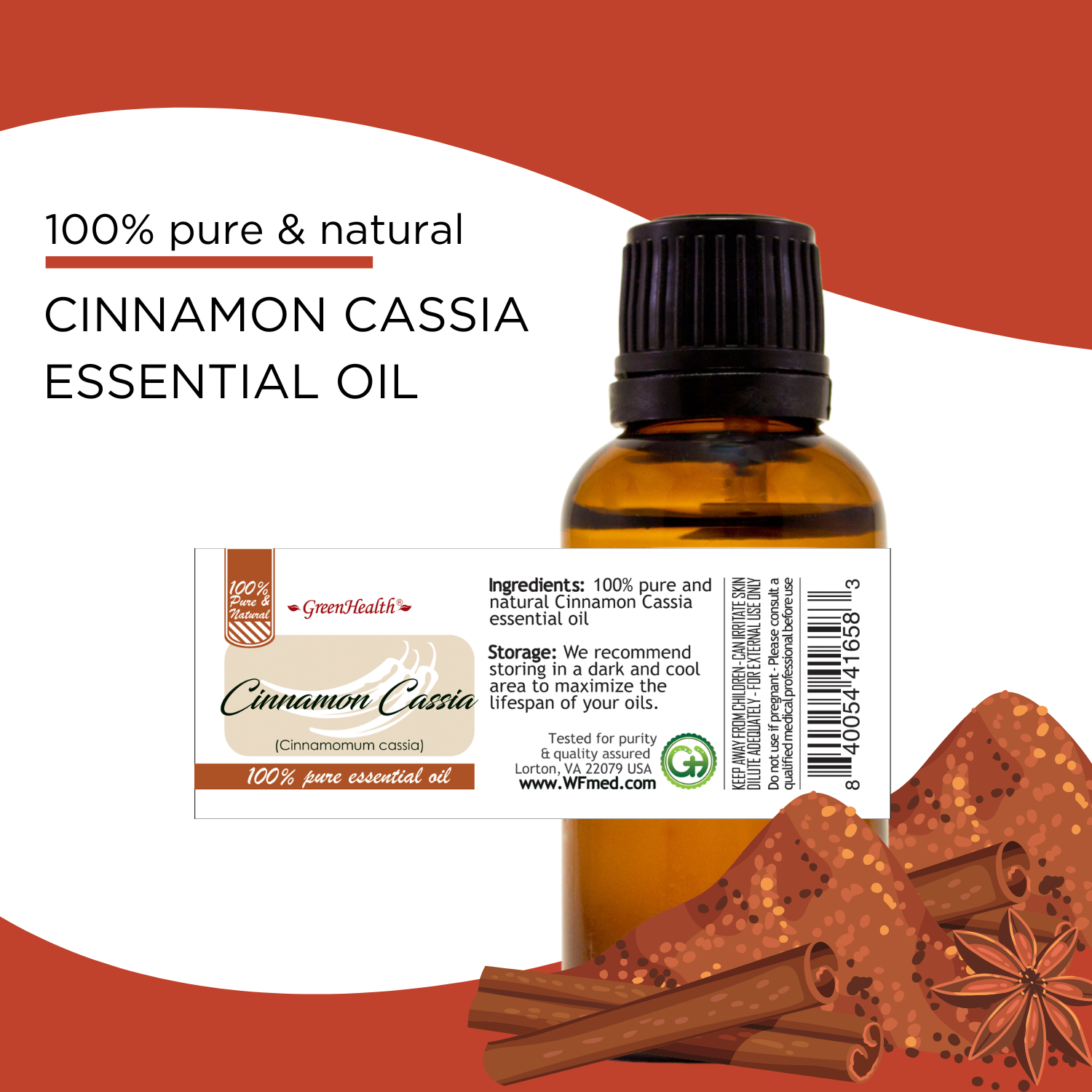 GreenHealth Cinnamon (Cassia) Essential Oil 100% Pure Many Sizes Free Shipping
