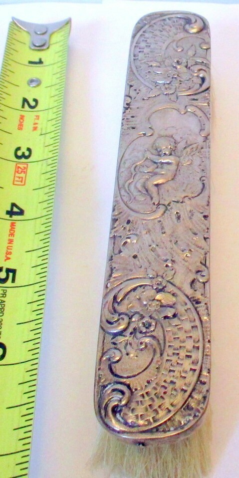 Antique German SILVER 800 Hallmark PUTTO CUPID Cherub & BOW ROCOCO Brush Vanity