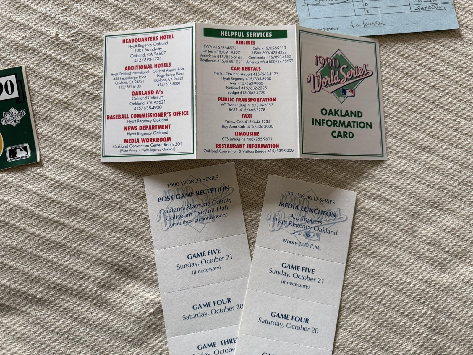 Original Oakland Athletics 1990 ACLS Game 1 Lineup Card + Tickets + More
