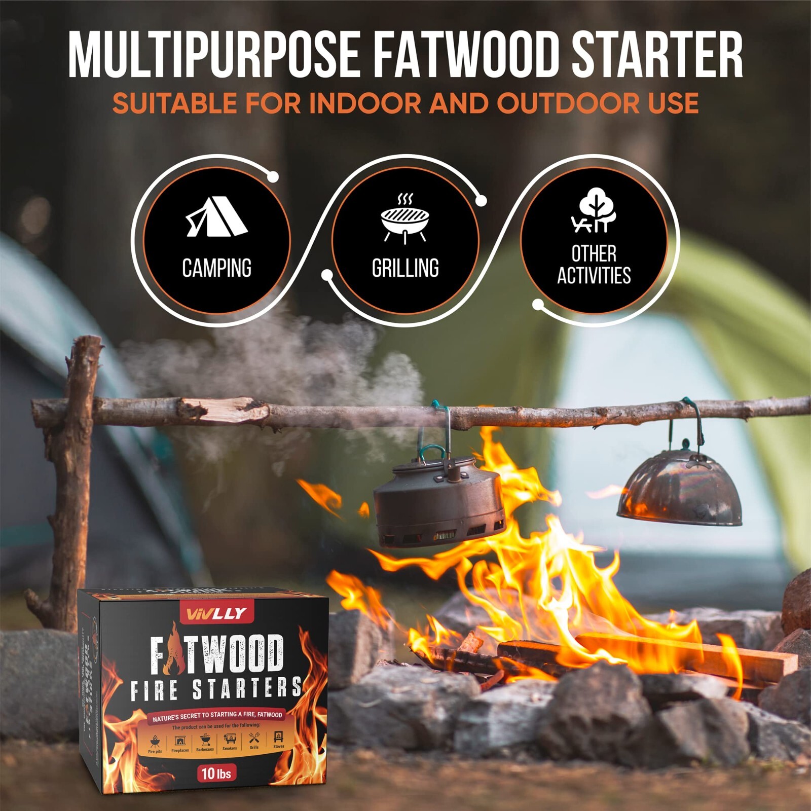 Vivlly 10lb Fatwood Fire Starter Pack – Starter Wood for Fireplace