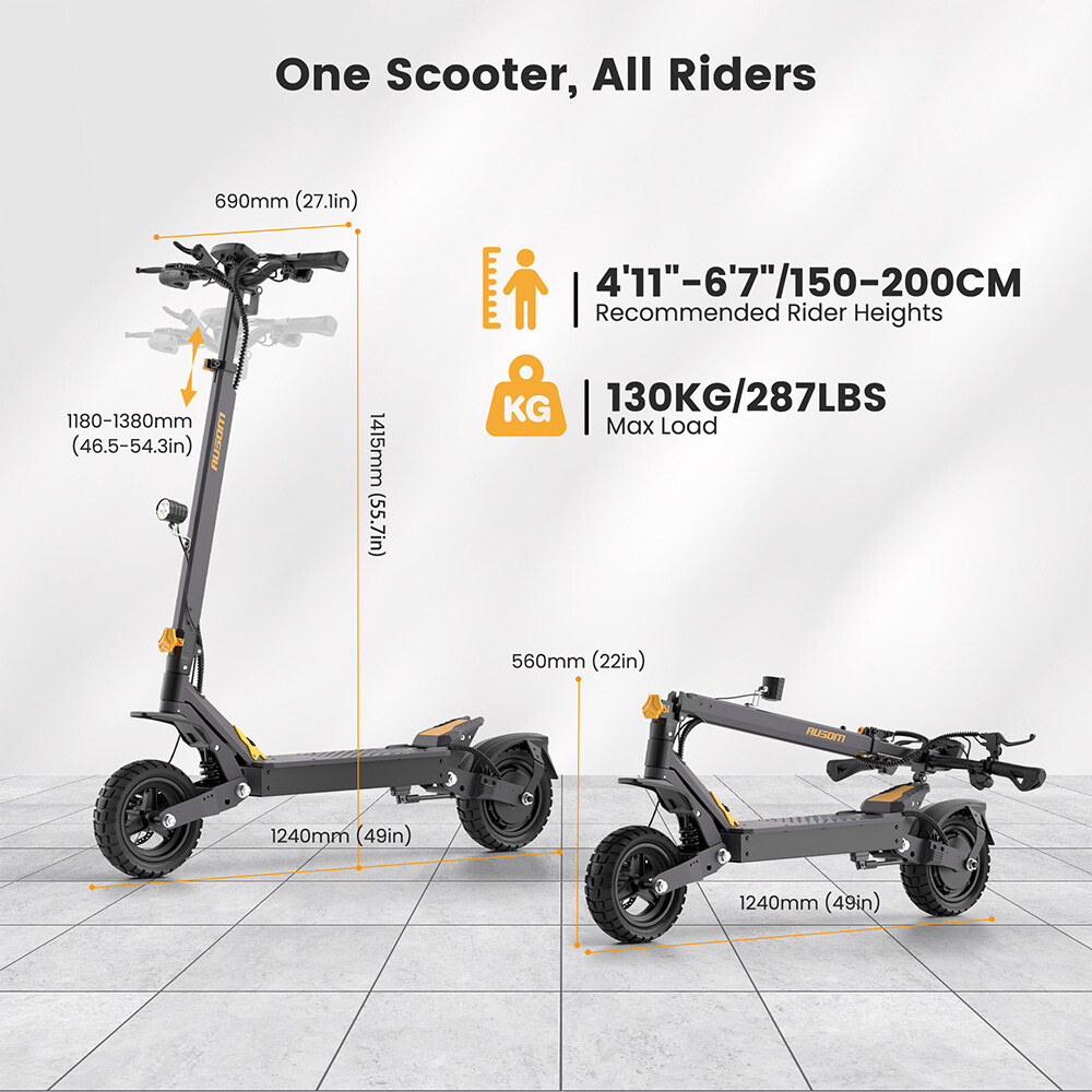 Ausom L1 Adults Electric Scooter,800W Motor,70km Range,10inch Tires E-Scooter