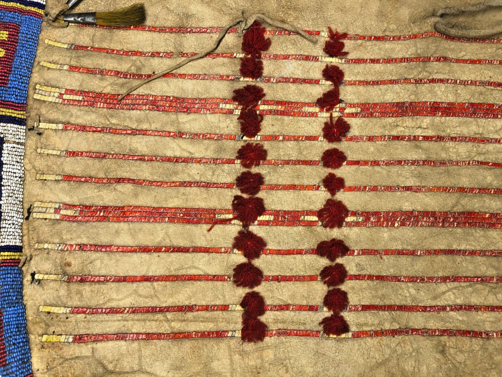 ANTIQUE LATE 1800'S SIOUX TEEPEE BAG OR SADDLE BAG W/ QUILL & BEADED DECORATIONS