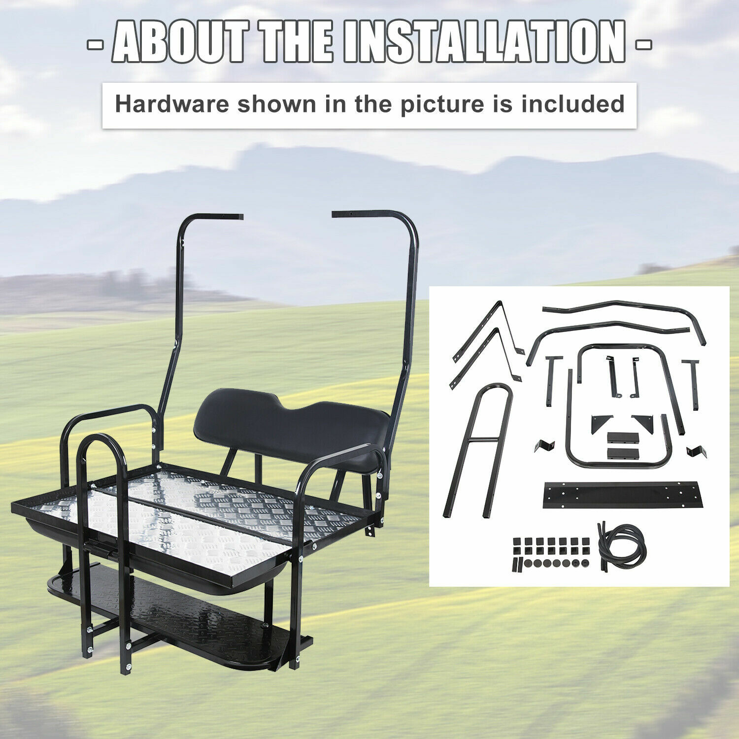 For 1982-2000 Club Car DS Golf Cart Flip Folding Rear Seat Kit w/ Grab Bar