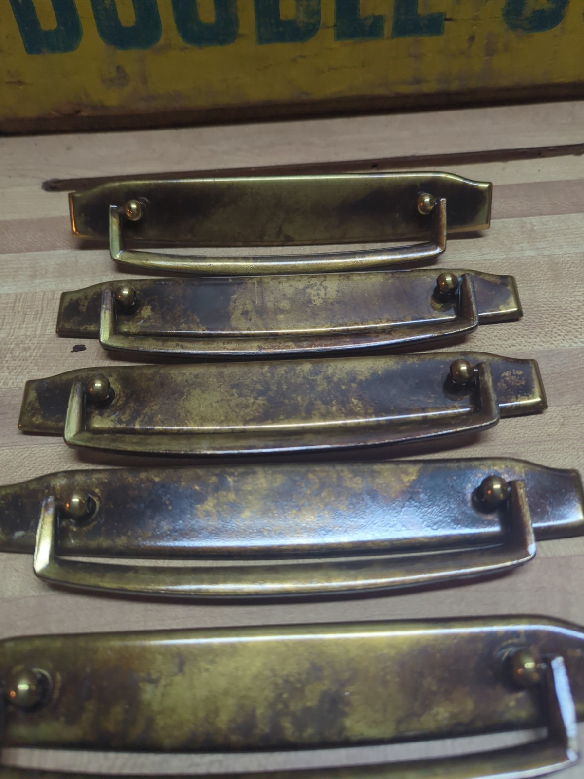 Lot of 8 Vintage Burnished Brass Drawer Pulls, 7" Long