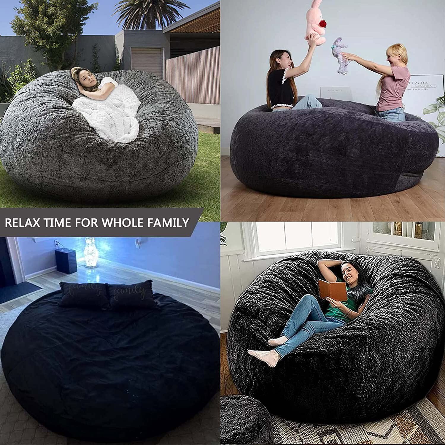 7FT Giant Bean Bag Sofa Living Room Chair Memory Soft Protect Cover No Filling