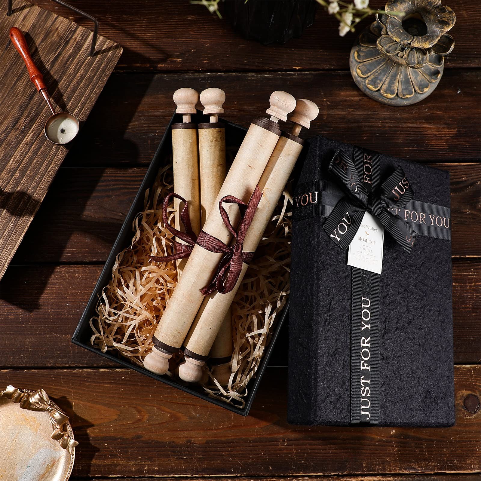 4 Pack Blank Paper Scrolls Scroll Paper Wrapped on Wood Rod for Writing, Draw...