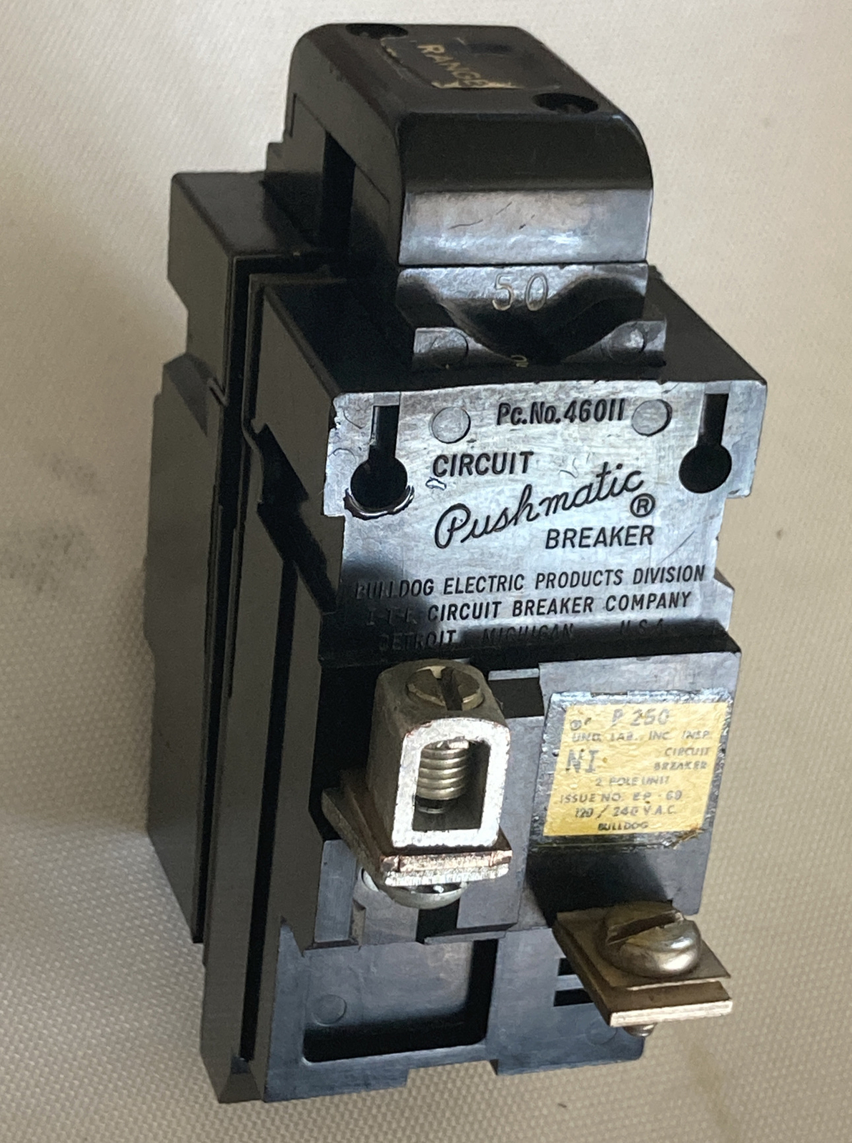 Pushmatic P250 NI Double Pole, Two Pole 50 Amp Circuit Breaker 120/240V