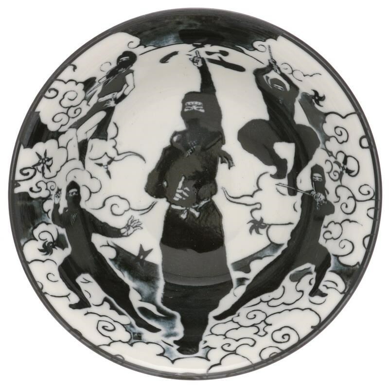 Japanese Rice Soup Noodle Bowl Donburi 6"D Porcelain Black Ninja Made in Japan