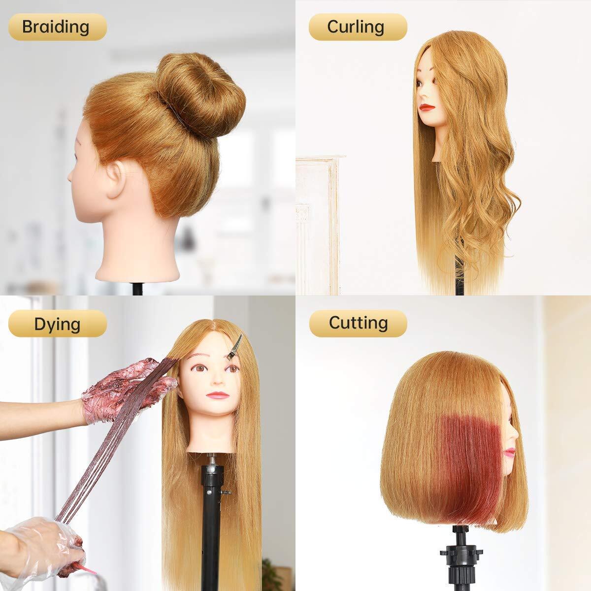 Mannequin Head 100% Real Hair Styling Training Head 24-27inch Manikin Cosmeto...