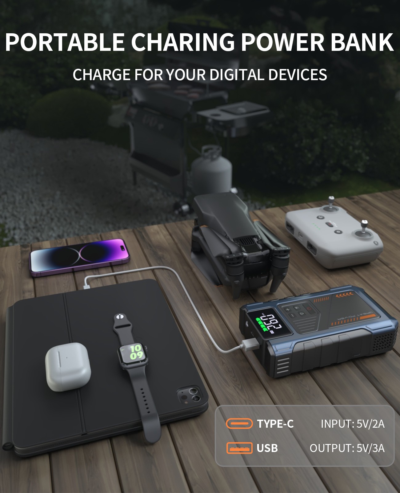 6000A Car Battery Charger Jump Starter with Air Compressor & Portable Power Bank