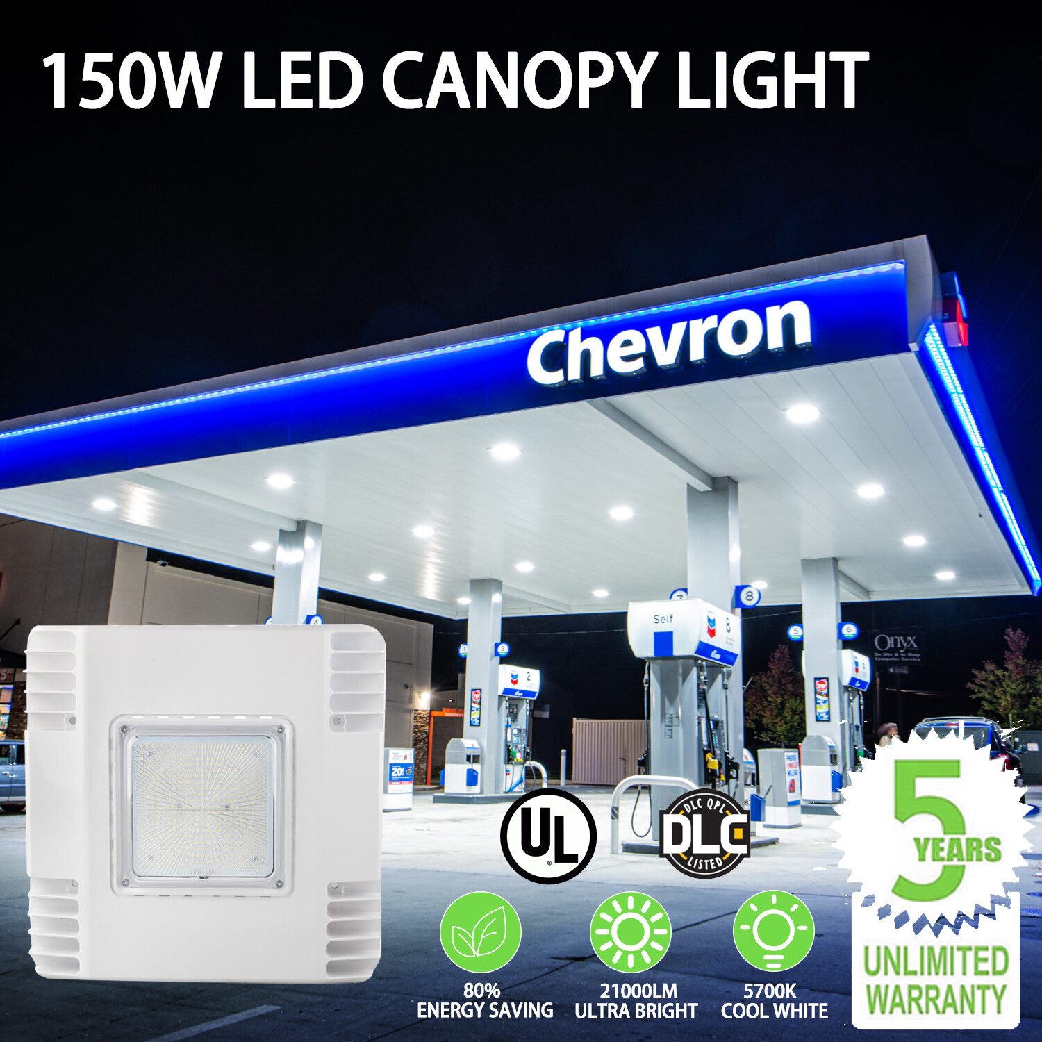 150W LED Canopy Light (450W Equiv) 20250LM LED Gas Station Parking Garage Light