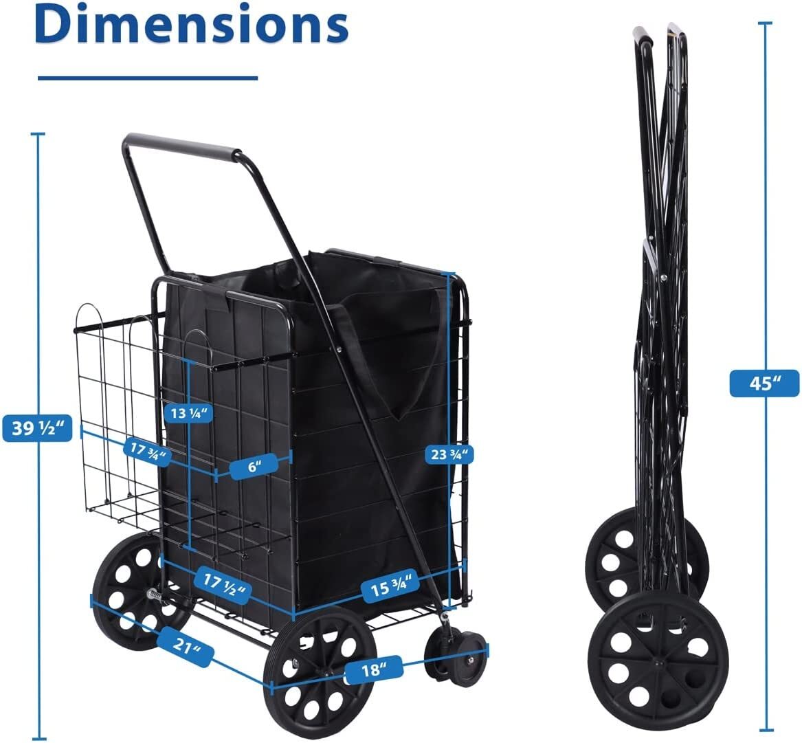 ( USED ) Folding Grocery Basket Cart Shopping Wheels Large Metal Utility Laundry