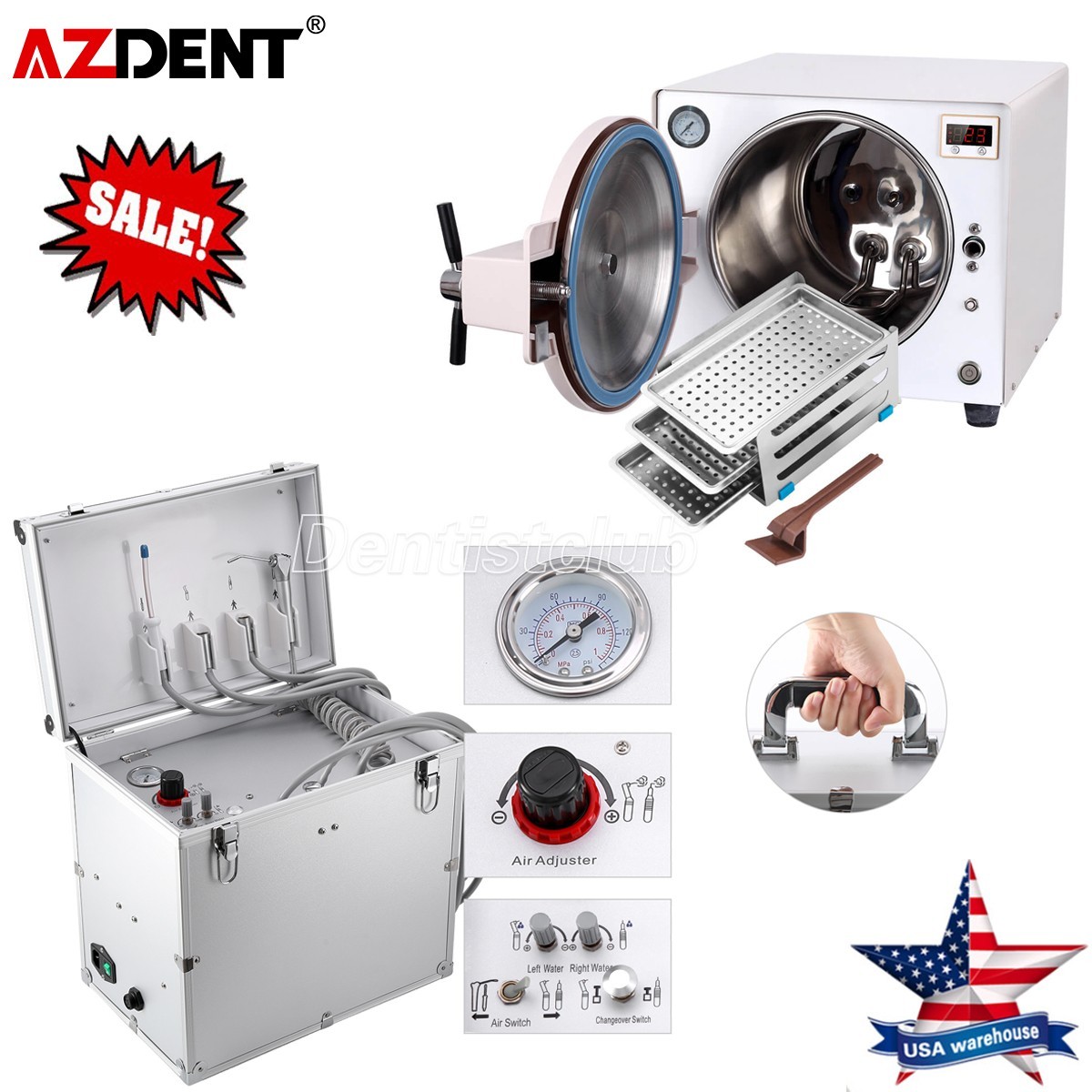18L Dental Autoclave Steam Sterilizer/Delivery Unit Suction with Air Compressor