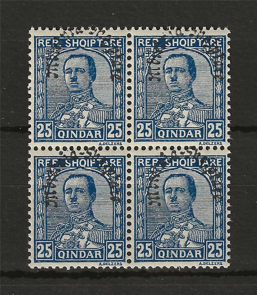Albania 1928 Sc# 232 King Zog overprint shifted block 4 MNH