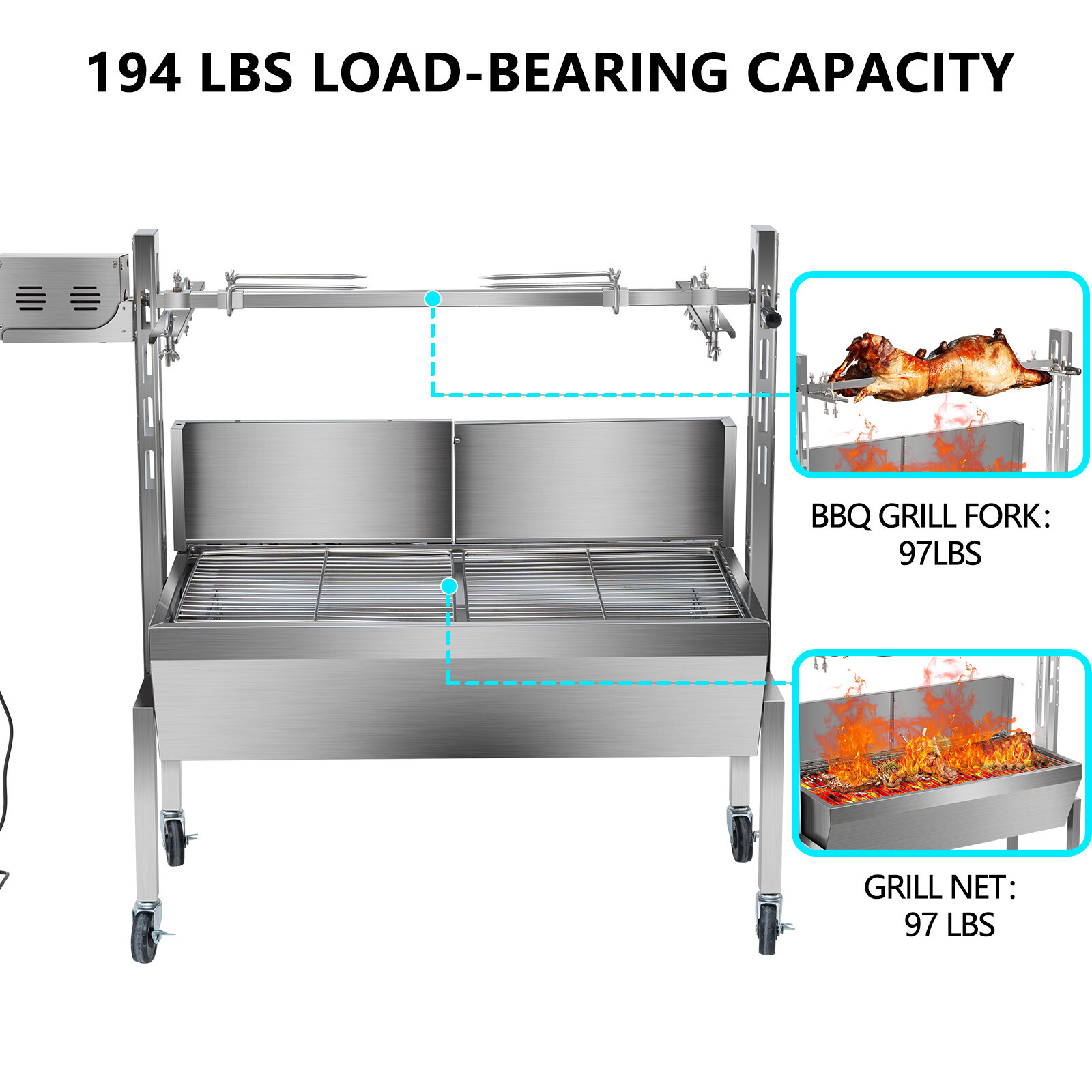 LoJok 48'' Spit Roaster Rotisserie Pig Lamb Roast BBQ Portable Outdoor Grill