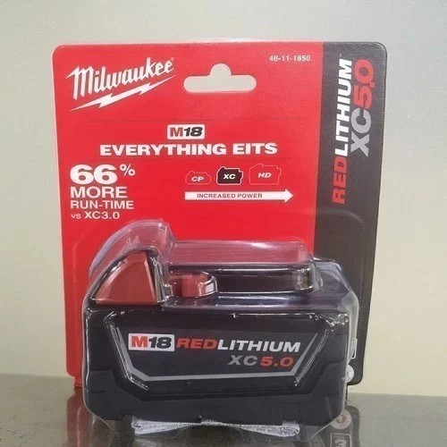 2 Pack Milwaukee 48-11-1850 M18 XC 5.0 AH 18 Volt Capacity Battery New In Pack