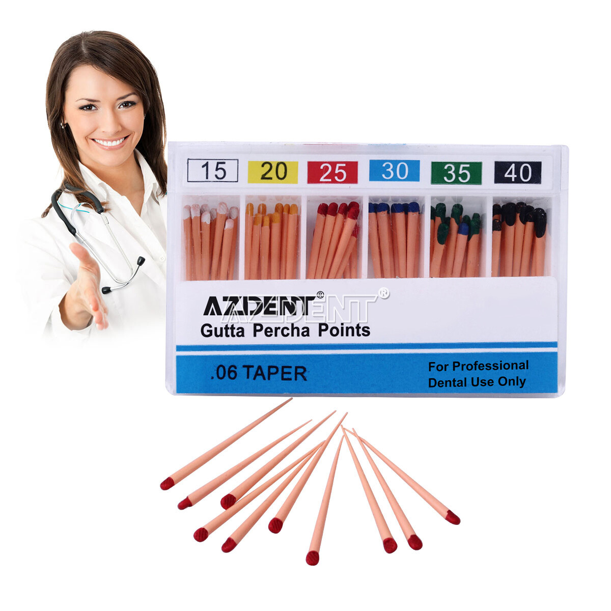 AZDENT Dental Endo Root Canal Gutta Percha Points Taper 0.02/0.04/0.06 15#-40#