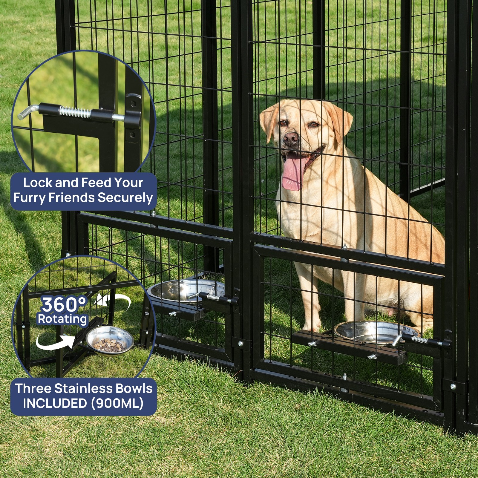 Large Outdoor Dog Cage Fence Dog Playpen Puppy Run with Roof, Double Entry Doors