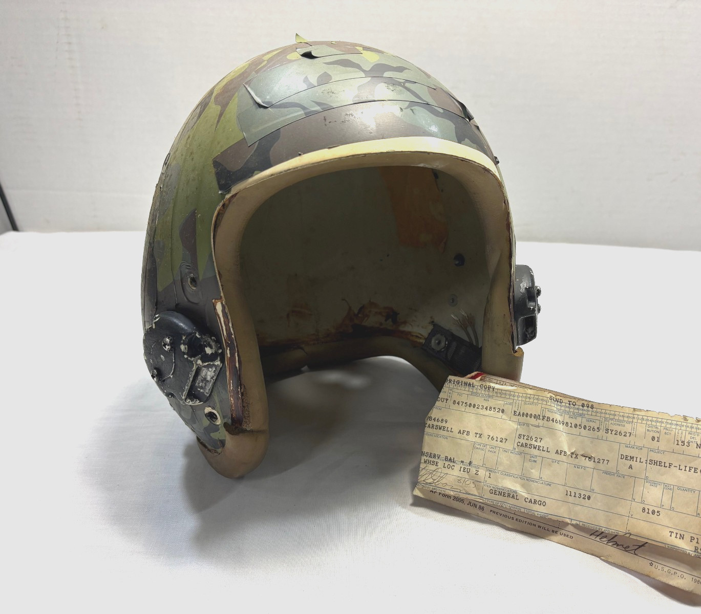 B-52 Camo Hgu-22 Flight Helmet Shell, used-demil Large Tape/edgeroll/bayos