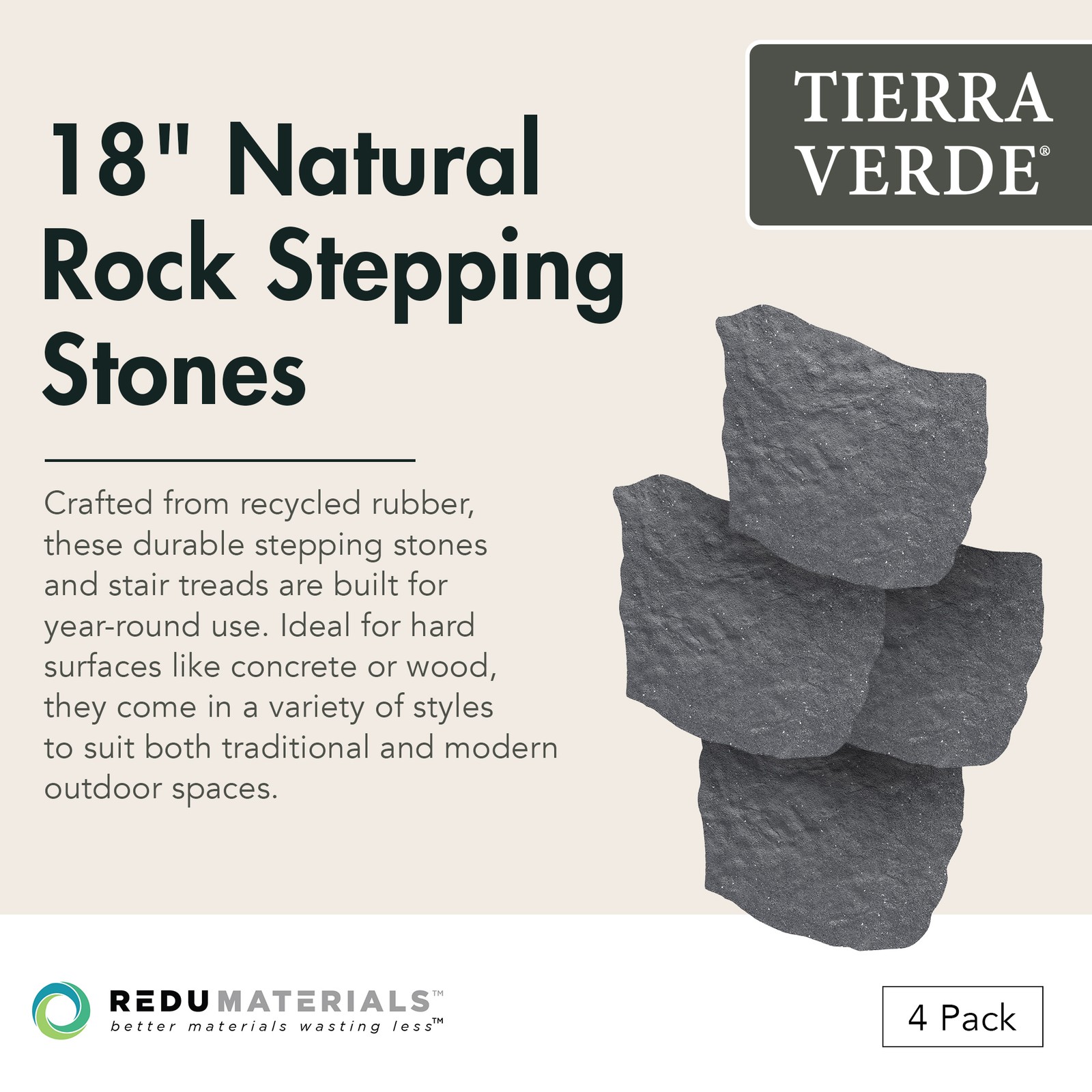 Garden Central 4 Pack 18"x22" Natural Rock Stepping Stones for Walkways, Grey