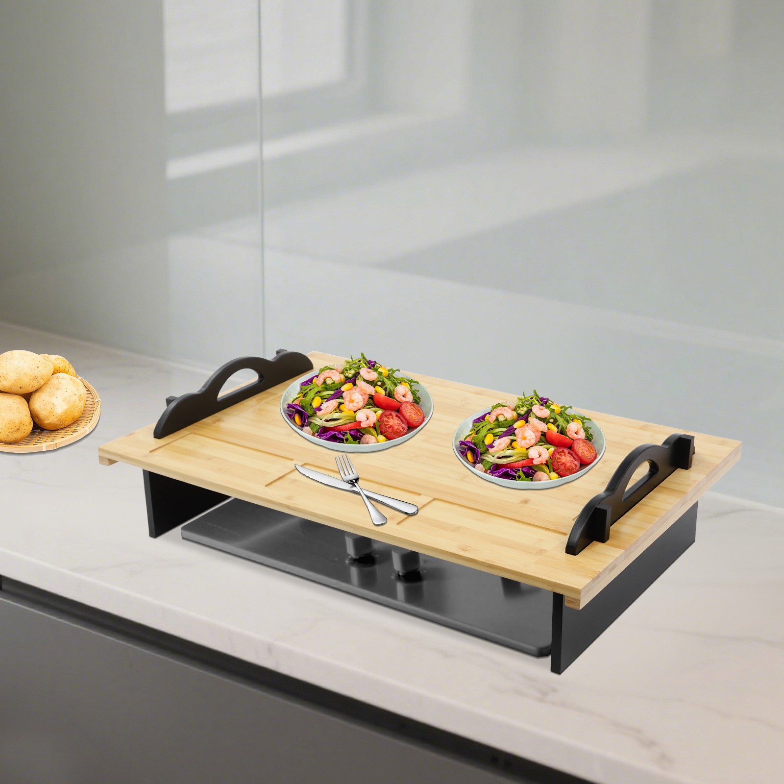 Stove Top Cover Board with Handles for Gas & Electric Stoves Wood Color New